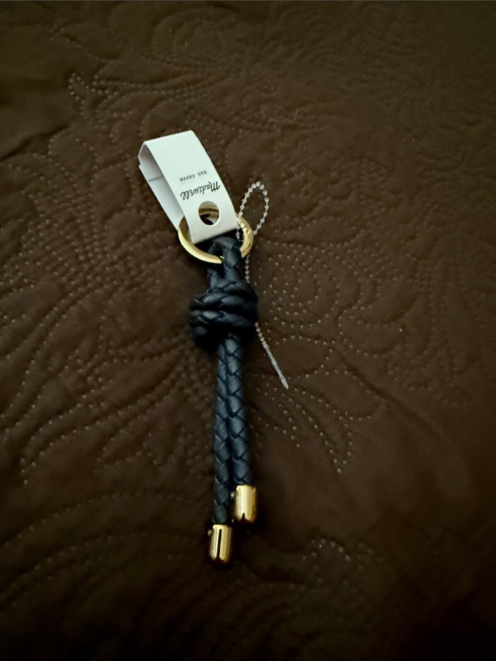 Madewell Black Braided Leather Key Fob with Gold Ring